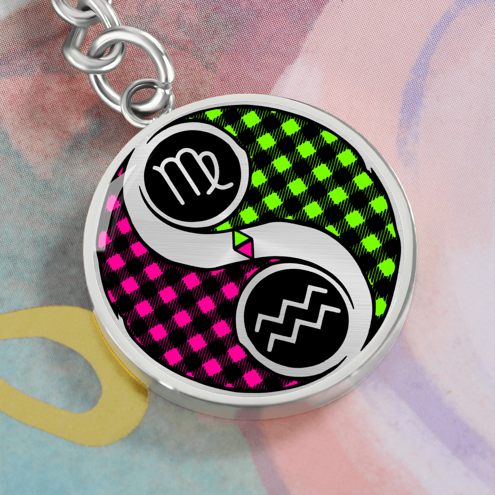 Virgo & Aquarius Keychain - Couples Zodiac Yin Yang Pendant Jewelry