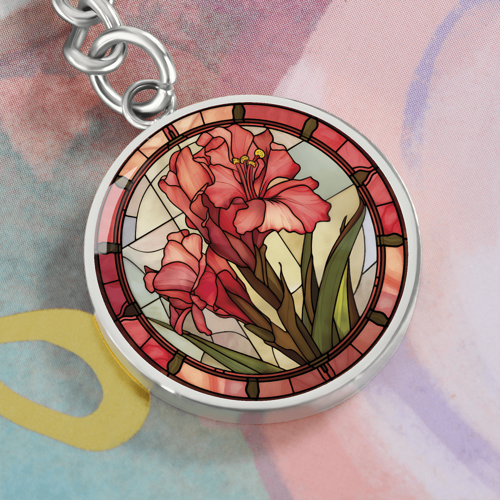 Gladiolus Keychain - August Birth Flower Pendant