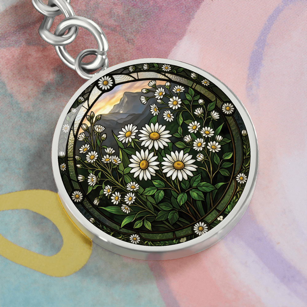 White Daisy Keychain - April Birth Flower Pendant Jewelry