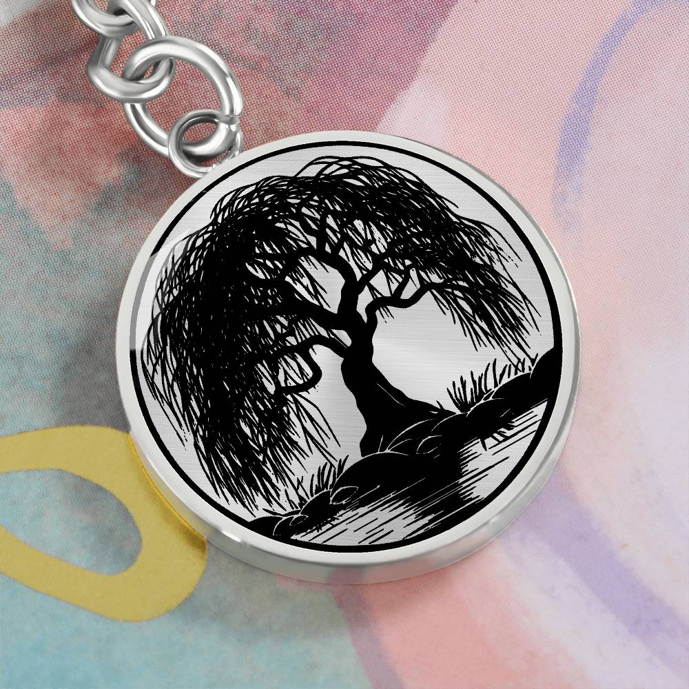 Engraved Weeping Willow Tree Keychain