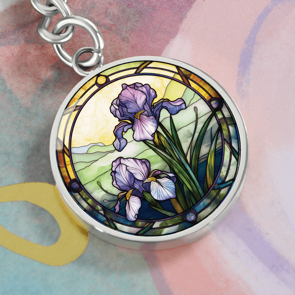 Iris Keychain - February Birth Flower Pendant Jewelry