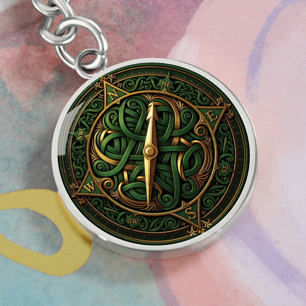 Compass Rose Keychain - Green Celtic Pendant Jewelry