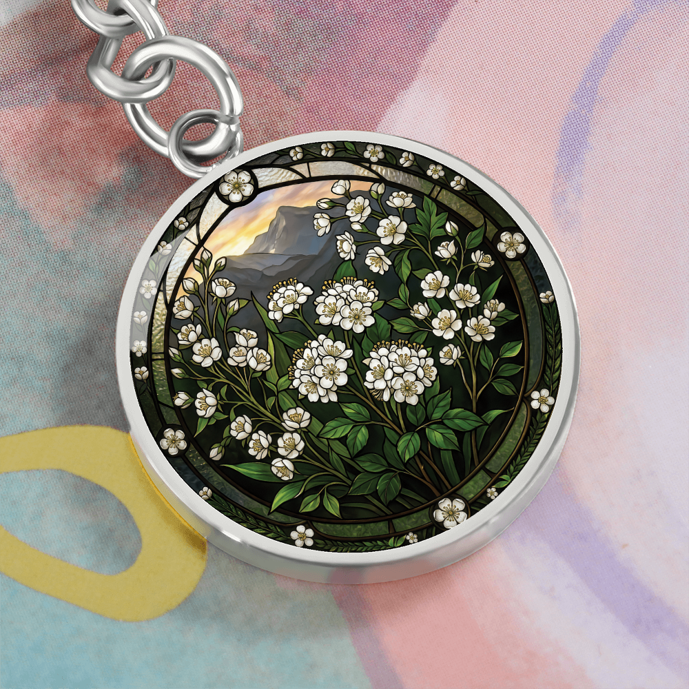 White Hawthorn Keychain - May Birth Flower Pendant Jewelry