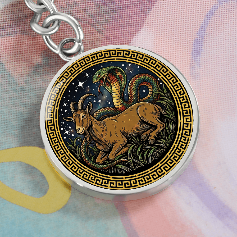Snake & Goat Keychain - Couples Chinese Zodiac Animal Pendant Jewelry