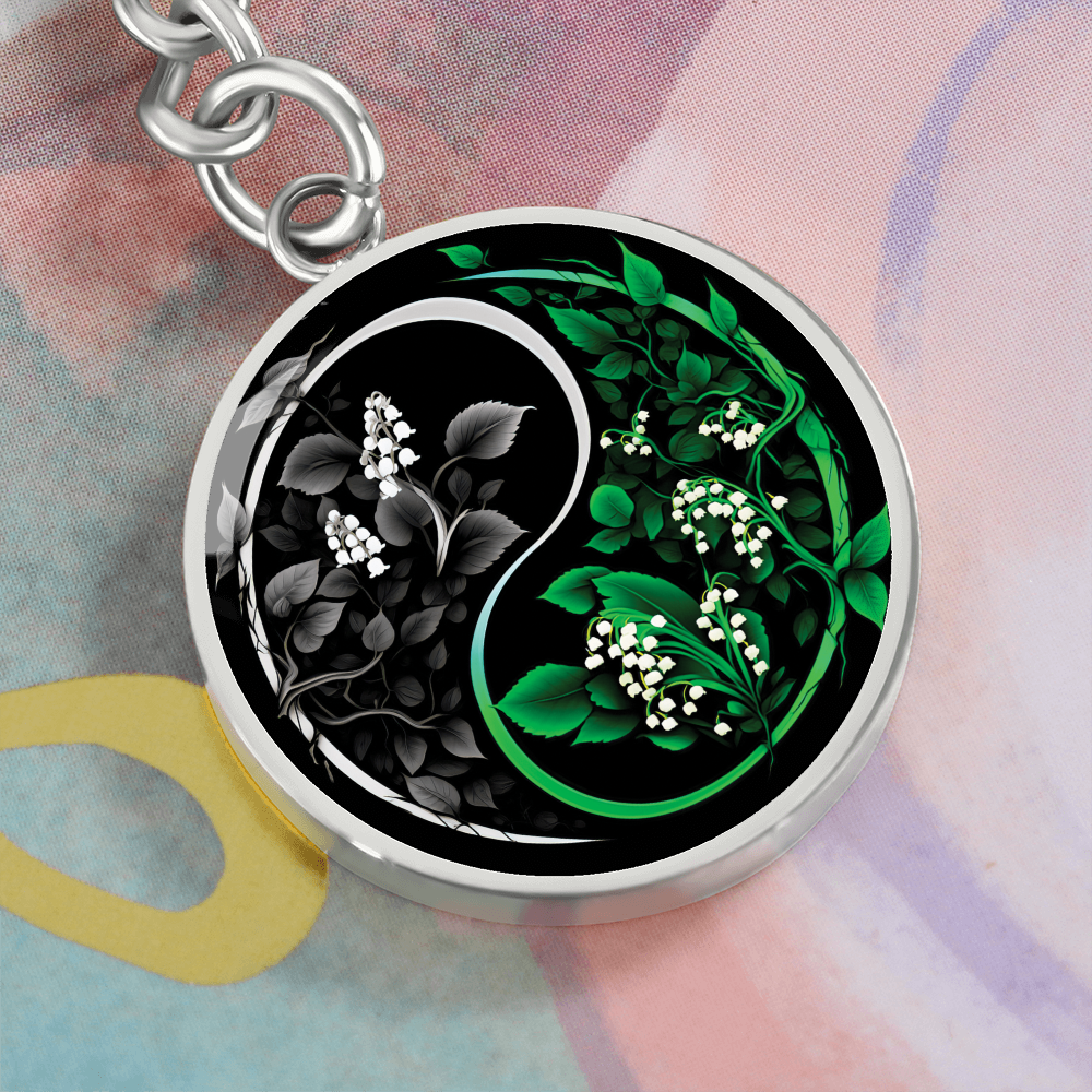 Lily of the Valley Keychain - May Yin Yang Birth Flower Jewelry