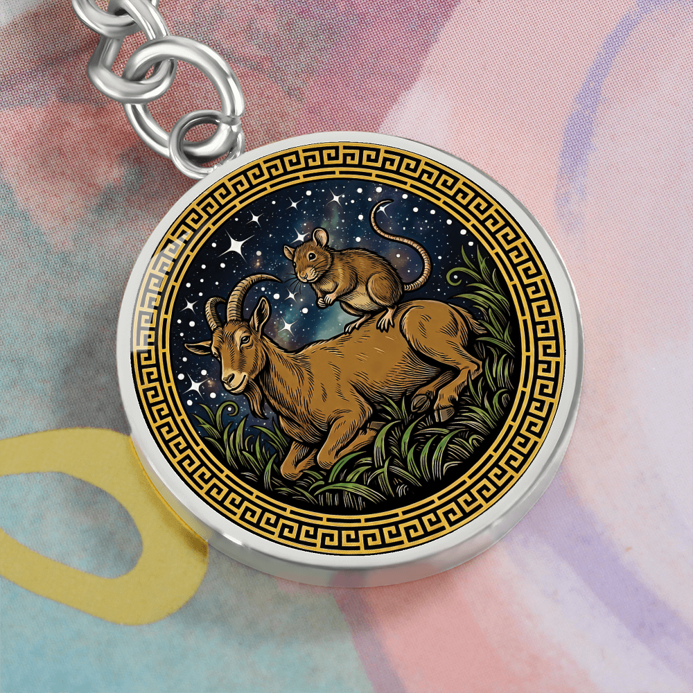 Rat & Goat Keychain - Couples Chinese Zodiac Animal Pendant Jewelry