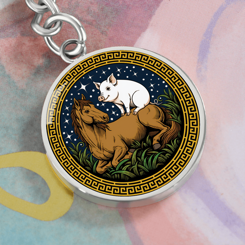 Pig and Horse Keychain - Couples Chinese Zodiac Animal Pendant Jewelry