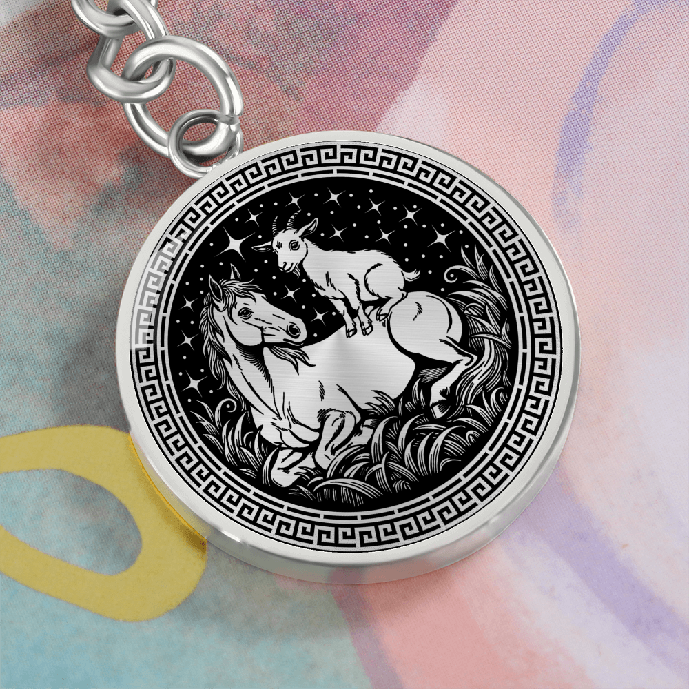 Goat and Horse Keychain - Couples Chinese Zodiac Animal Pendant Jewelry