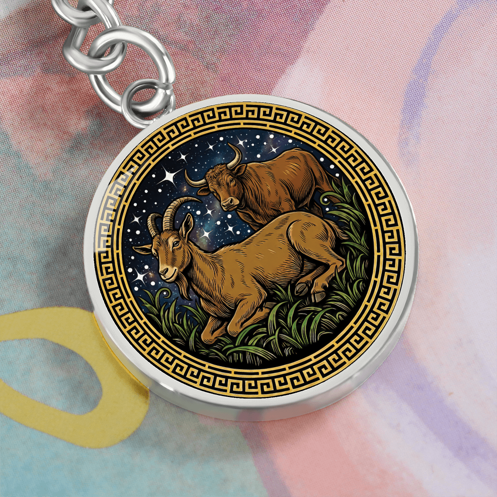 Ox & Goat Keychain - Couples Chinese Zodiac Animal Pendant Jewelry
