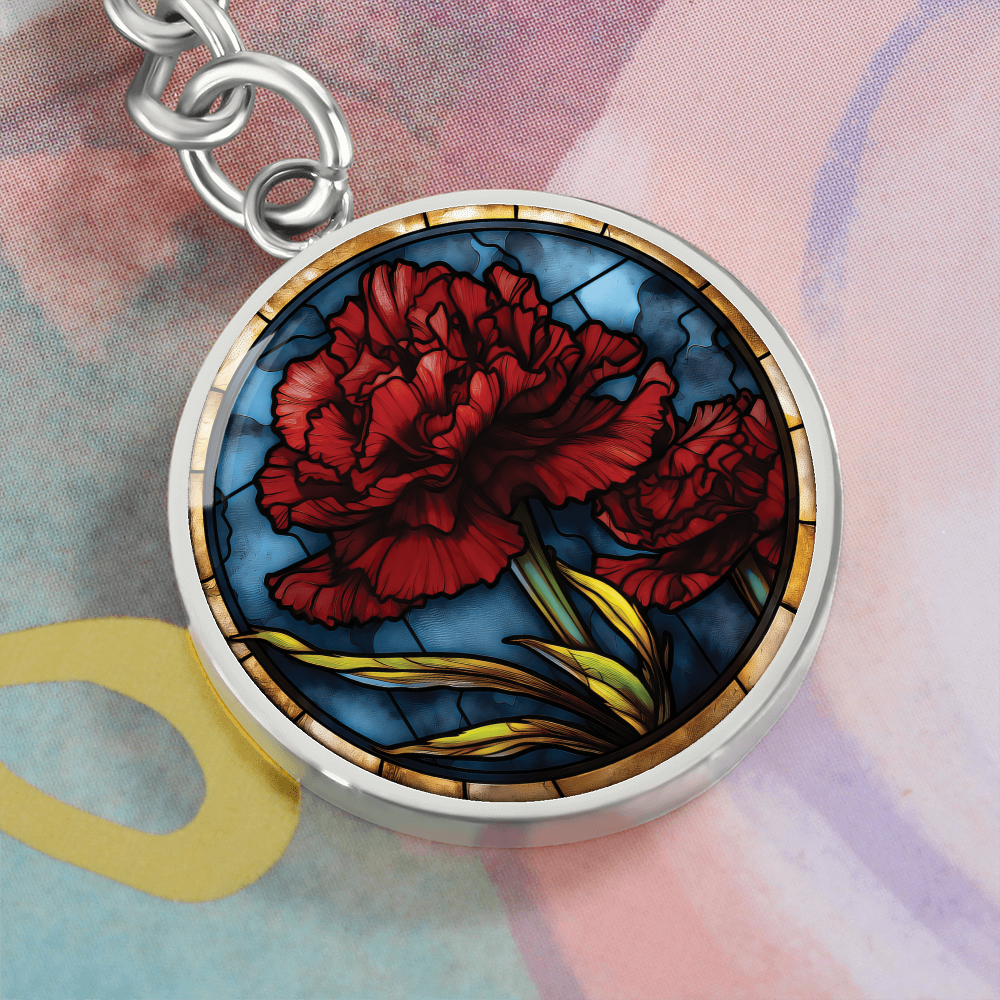 Carnation Keychain - January Birth Flower Pendant Jewelry