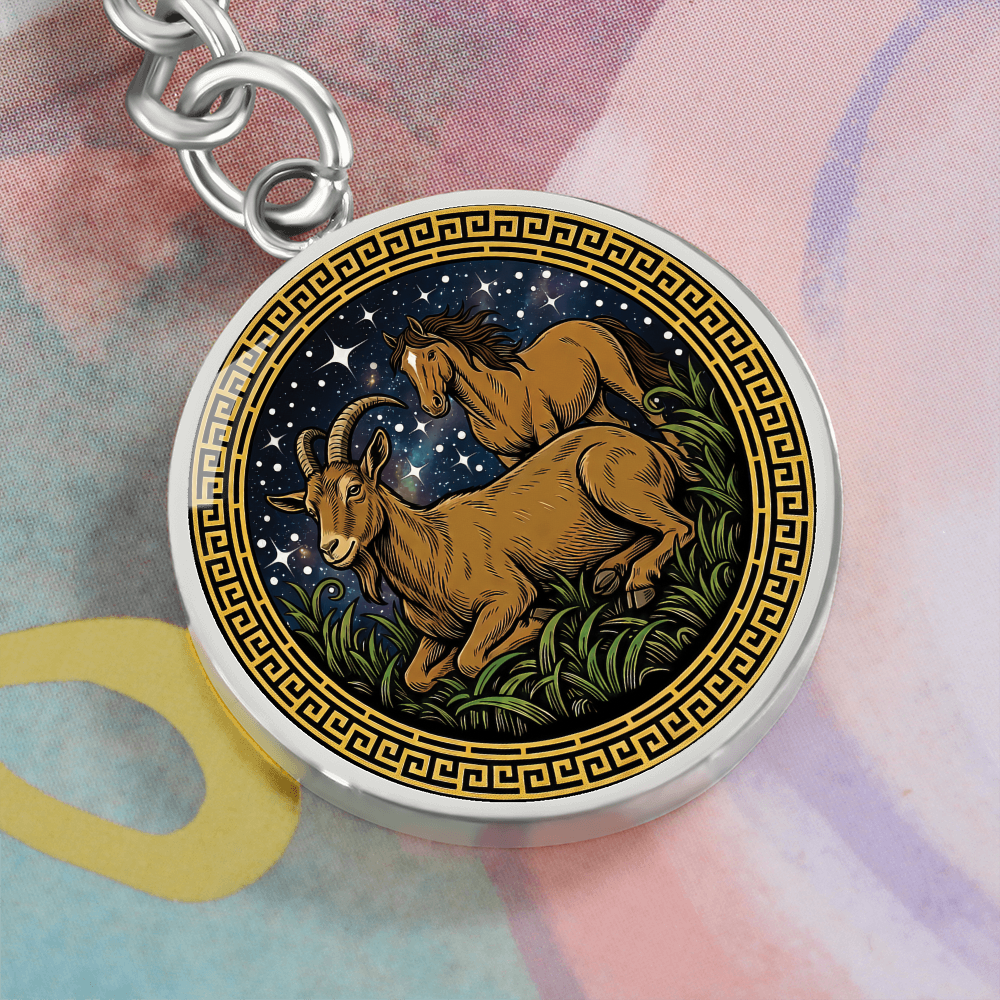 Horse & Goat Keychain - Couples Chinese Zodiac Animal Pendant Jewelry
