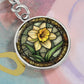 Daffodil Keychain, Personalized March Birth Month Flower Jewelry, Engraved Floral Charm Pendant Valentines & Mothers Day Gift For Her