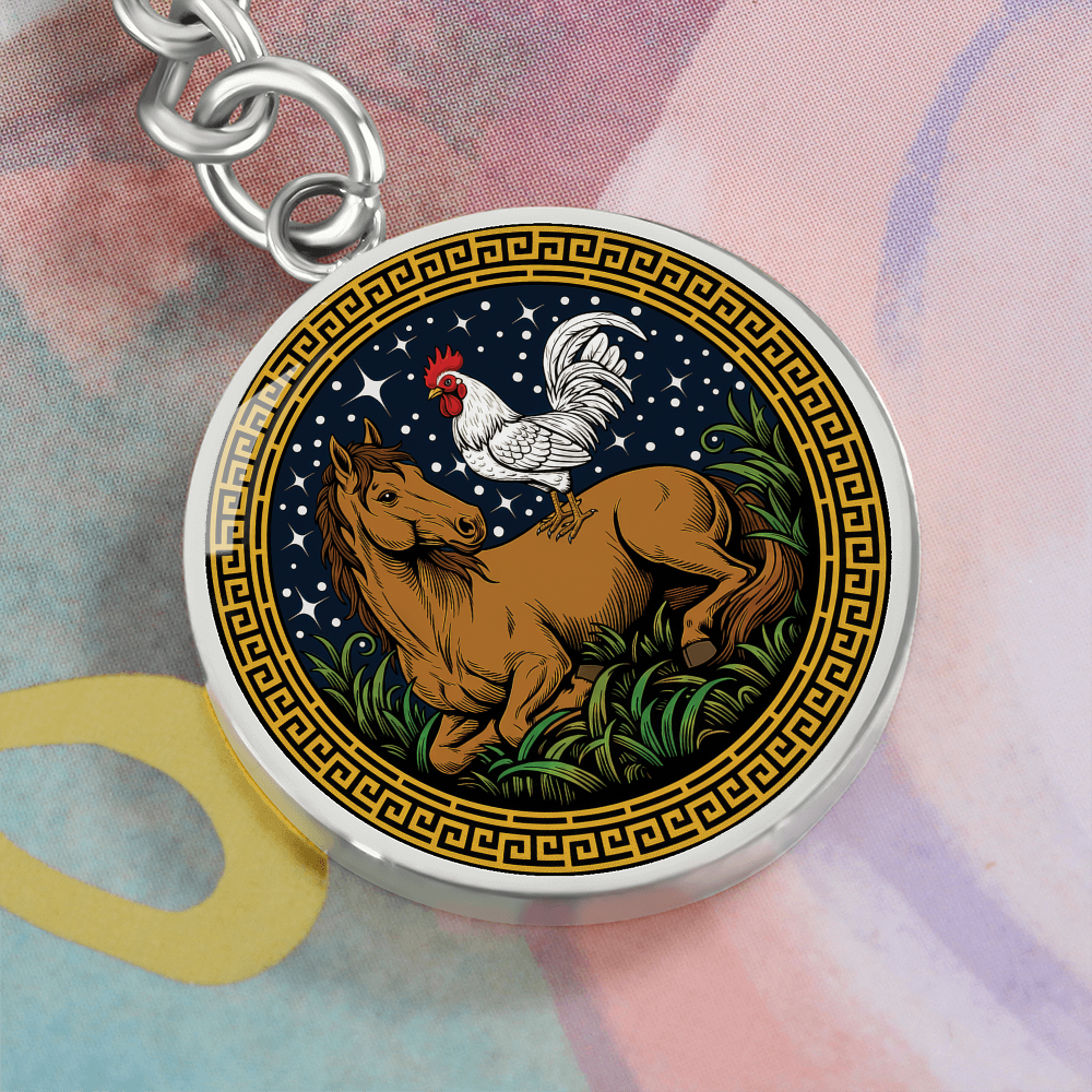 Rooster and Horse Keychain - Couples Chinese Zodiac Animal Pendant Jewelry