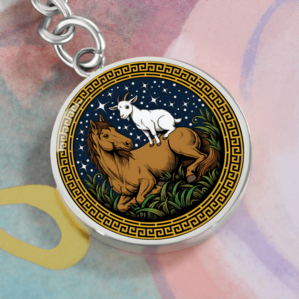 Goat and Horse Keychain - Couples Chinese Zodiac Animal Pendant Jewelry