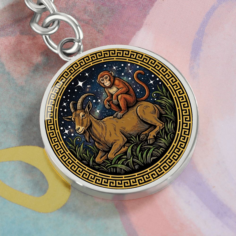 Monkey & Goat Keychain - Couples Chinese Zodiac Animal Pendant Jewelry