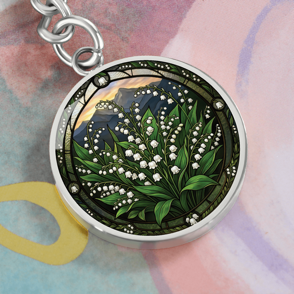 White Lily of the Valley Keychain - May Birth Flower Pendant Jewelry