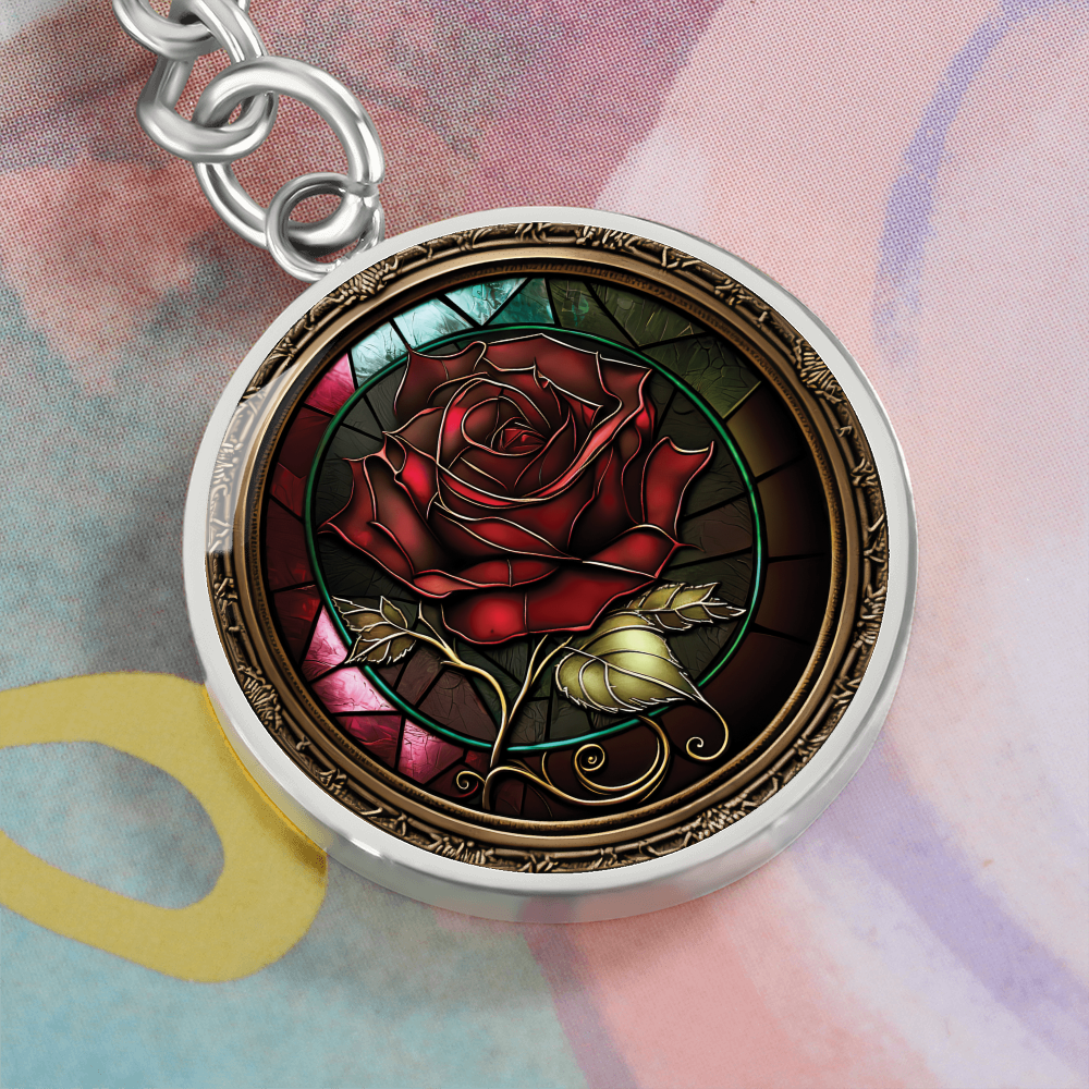 Red Rose Keychain - June Birth Flower Pendant Jewelry