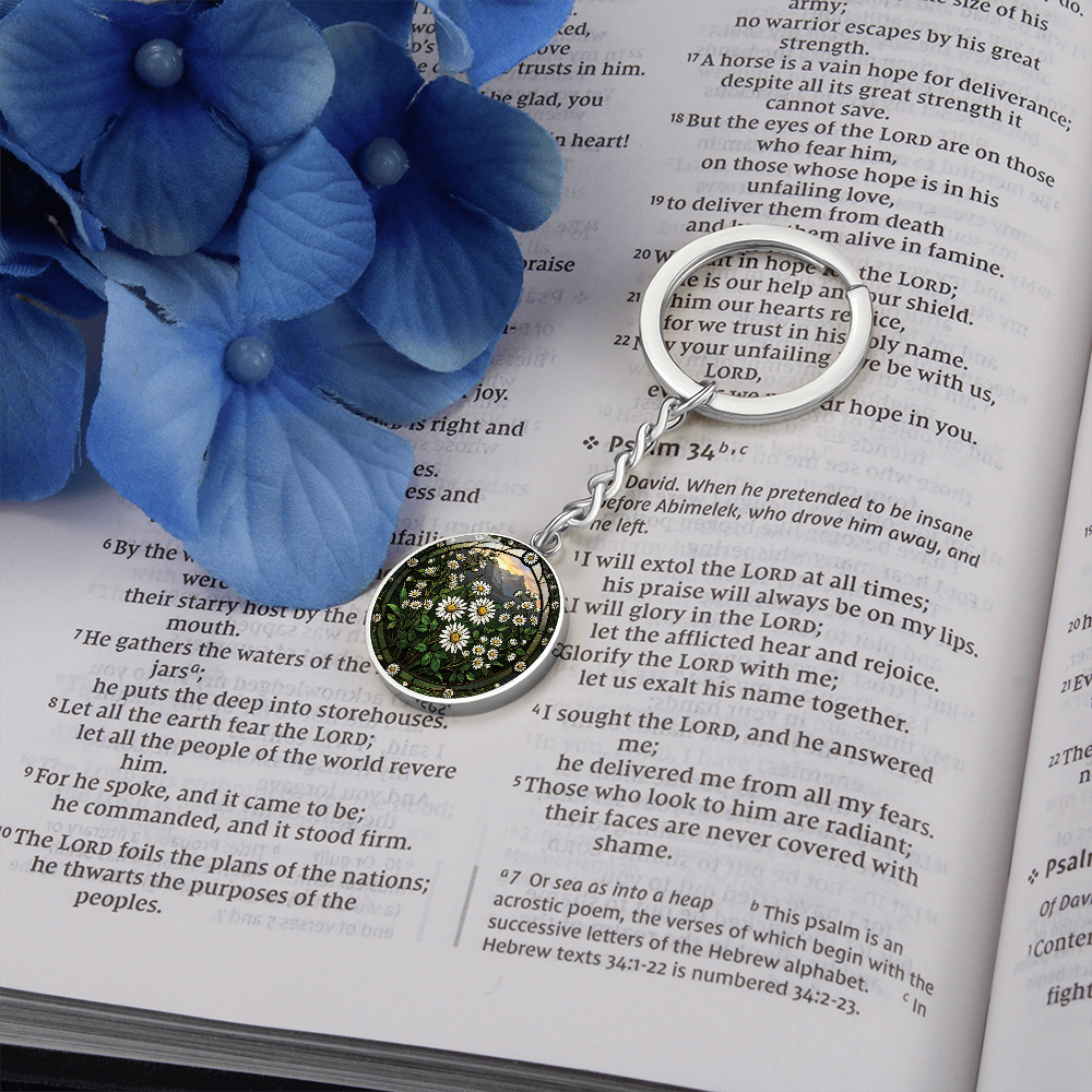 White Daisy Keychain - April Birth Flower Pendant Jewelry