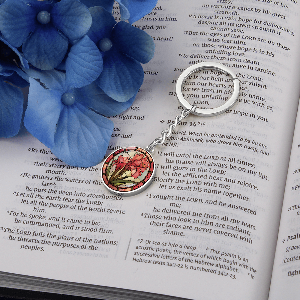 Gladiolus Keychain - August Birth Flower Pendant