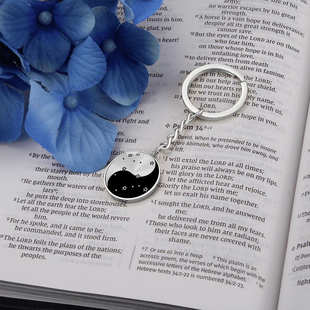Gemini Yin Yang Pendant Keychain - Zodiac Constellation Jewelry