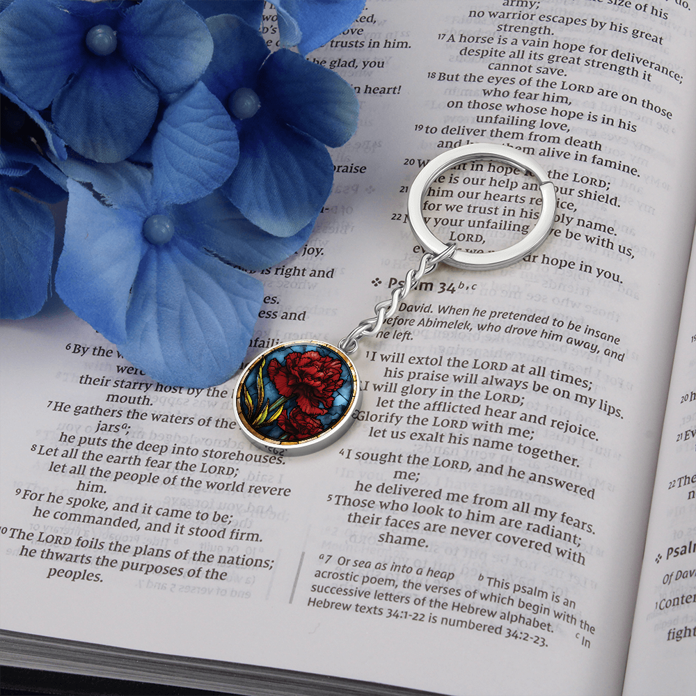 Carnation Keychain - January Birth Flower Pendant Jewelry