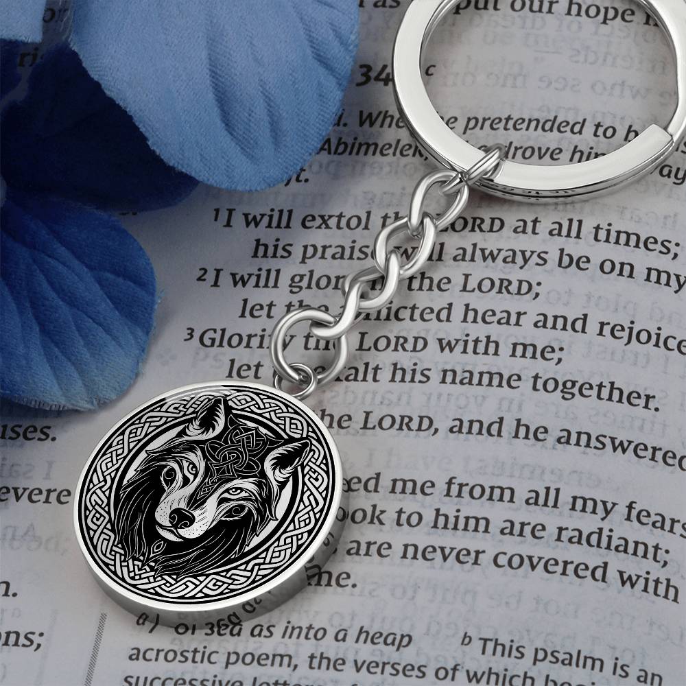 Celtic Wolf Keychain, Personalized Celtic Jewelry, Engraved Fenrir Viking Gift, Animal Spirit Companion Key Ring, Gold Dog Lover Charm