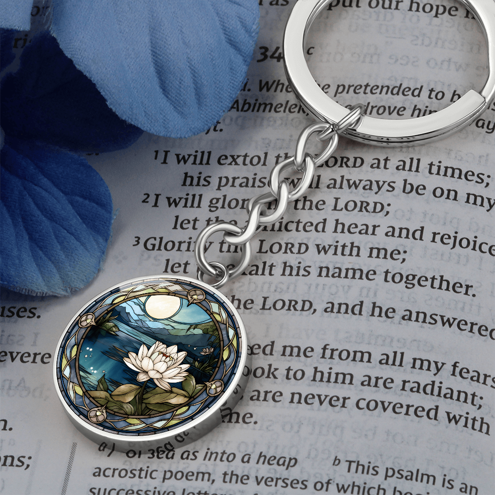 Water Lily Keychain - July Birth Flower Pendant Jewelry