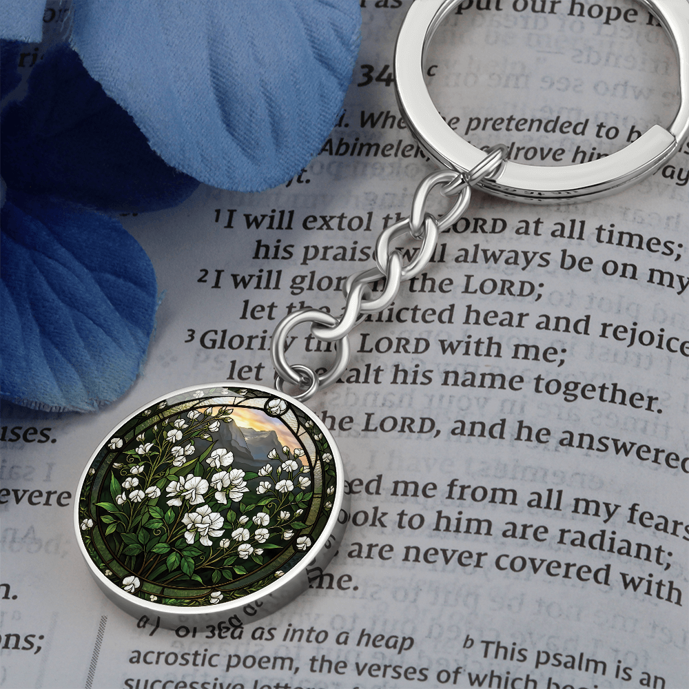 White Sweet Pea Keychain - April Birth Flower Pendant Jewelry