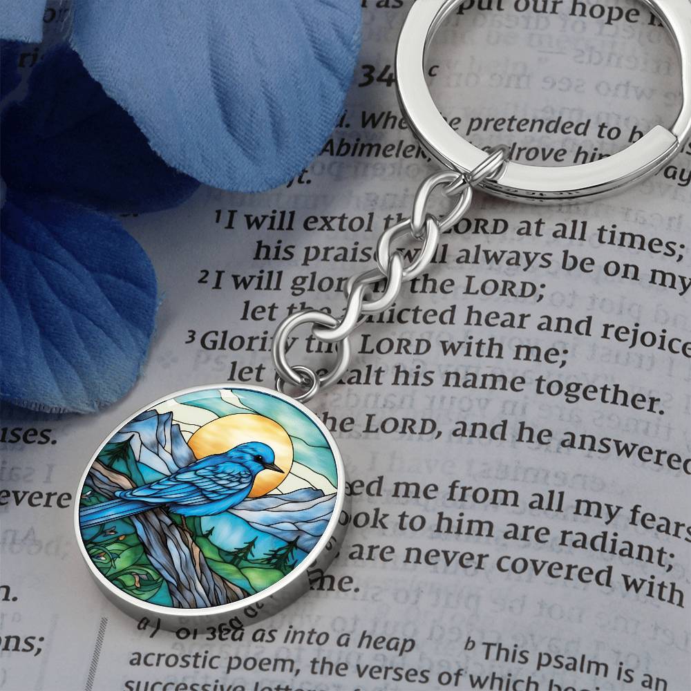 Personalized Mountain Bluebird Keychain, Idaho State Bird Keychain, Blue Bird Charm Pendant, Gold Nature Jewelry Gift For Her or Him
