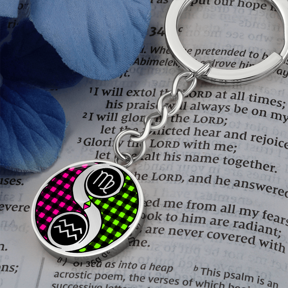 Virgo & Aquarius Keychain - Couples Zodiac Yin Yang Pendant Jewelry