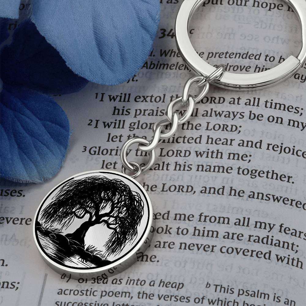 Engraved Weeping Willow Tree Keychain