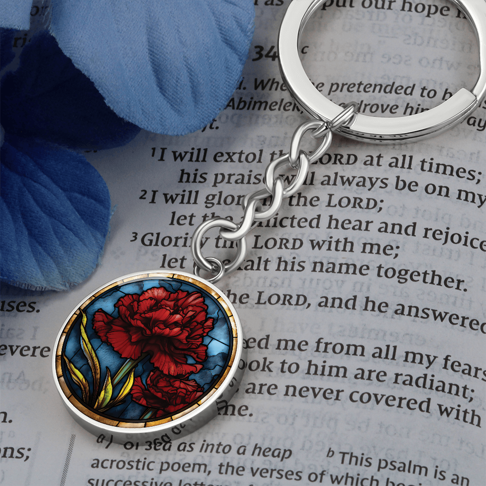 Carnation Keychain - January Birth Flower Pendant Jewelry