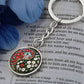 Red and White Morning Glory Yin Yang Keychain - September Birth Month Flower Pendant Jewelry