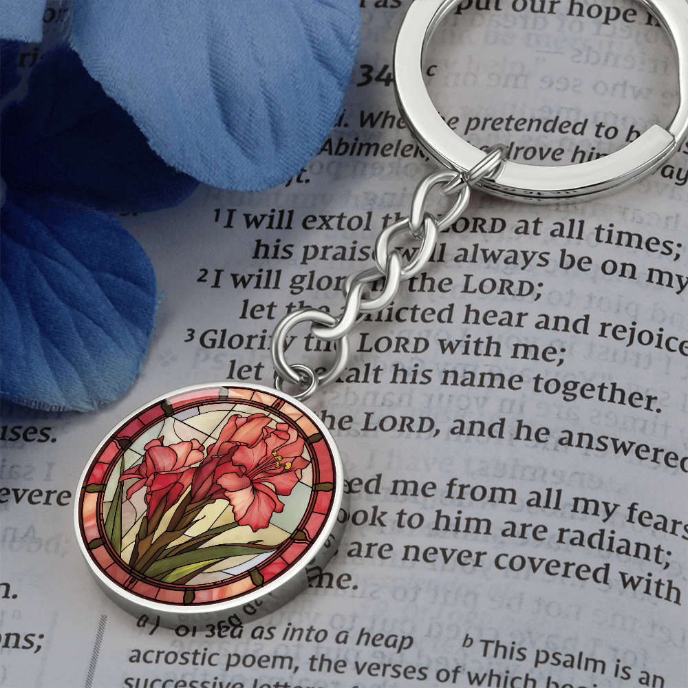 Gladiolus Keychain - August Birth Flower Pendant
