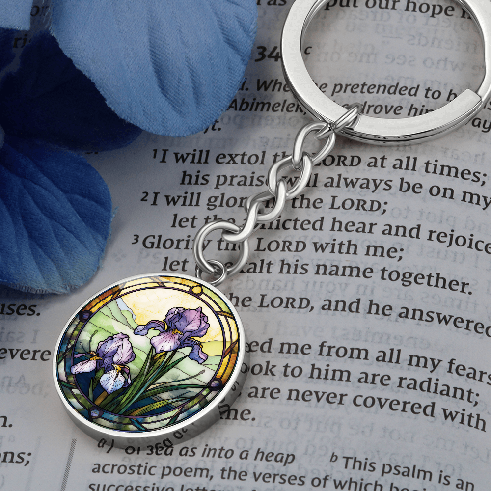 Iris Keychain - February Birth Flower Pendant Jewelry