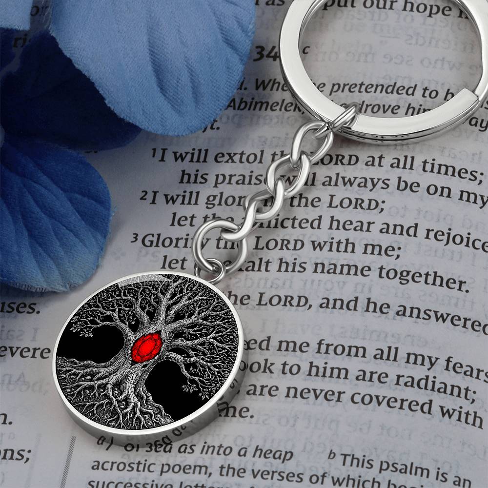 Tree of Life Keychain - Red Birthstone Design