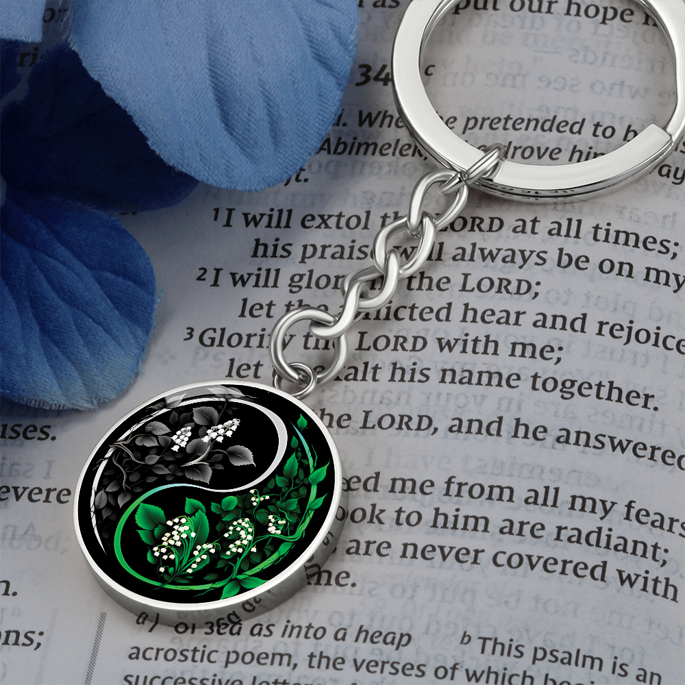 Lily of the Valley Keychain - May Yin Yang Birth Flower Jewelry