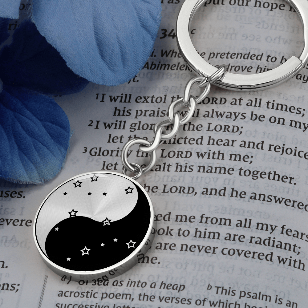 Gemini Yin Yang Pendant Keychain - Zodiac Constellation Jewelry
