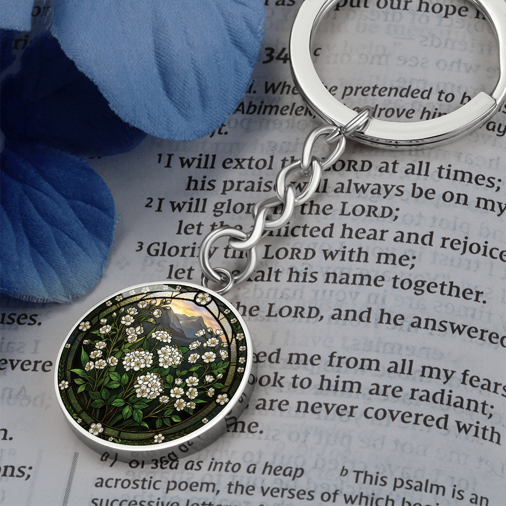 White Hawthorn Keychain - May Birth Flower Pendant Jewelry