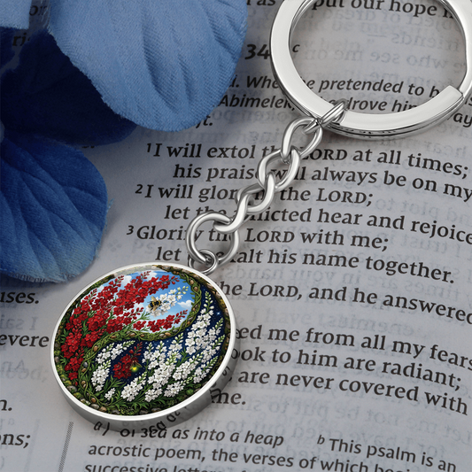 Larkspur Yin Yang Keychain - July Birth Month Flower Pendant Jewelry