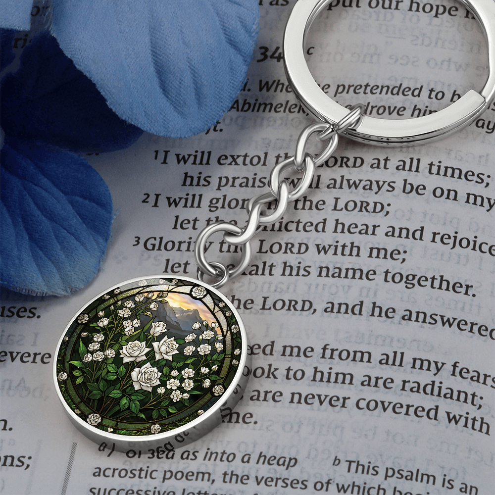 White Rose Keychain - June Birth Flower Pendant Jewelry