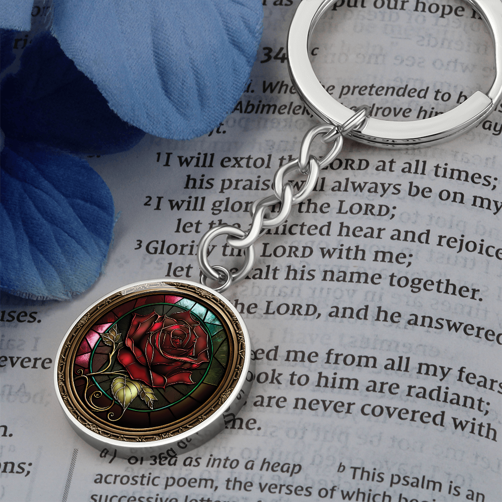 Red Rose Keychain - June Birth Flower Pendant Jewelry