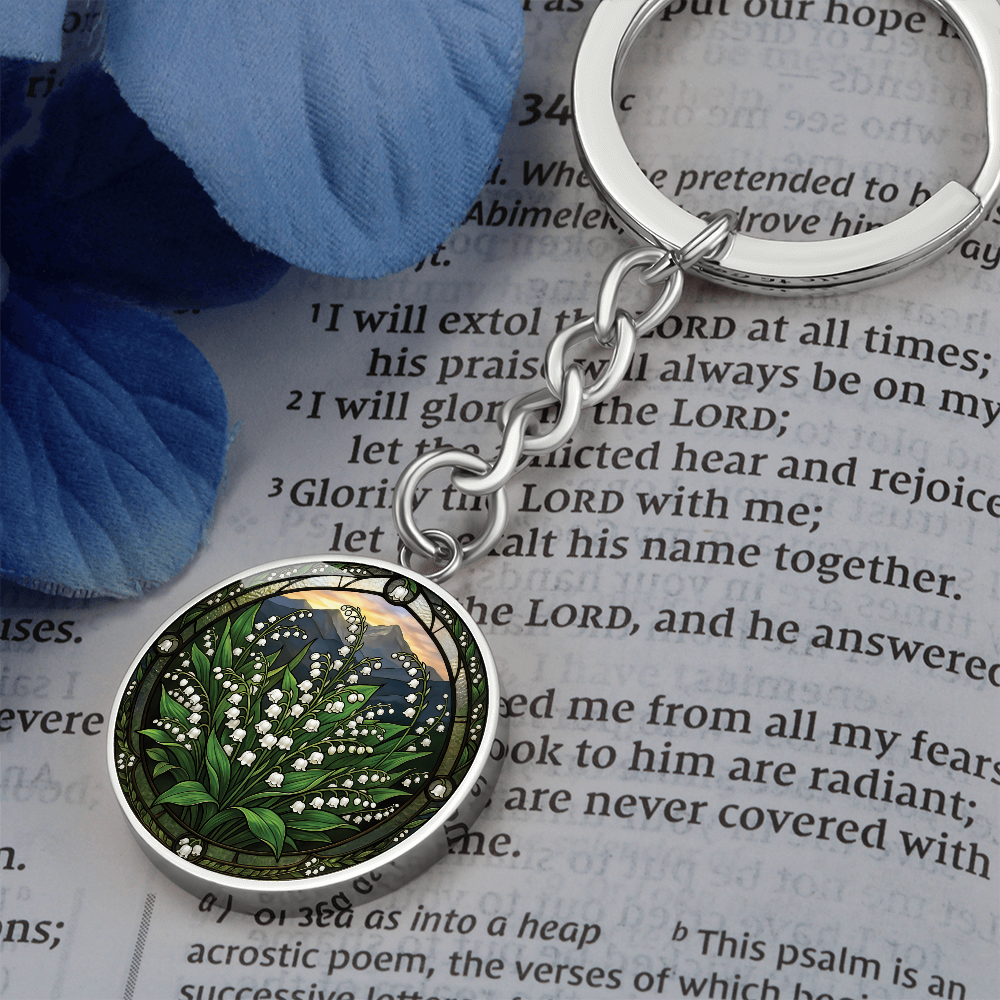 White Lily of the Valley Keychain - May Birth Flower Pendant Jewelry