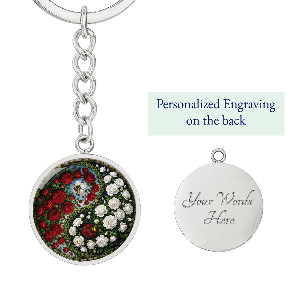 Rose Yin Yang Keychain - June Birth Month Flower Pendant Jewelry