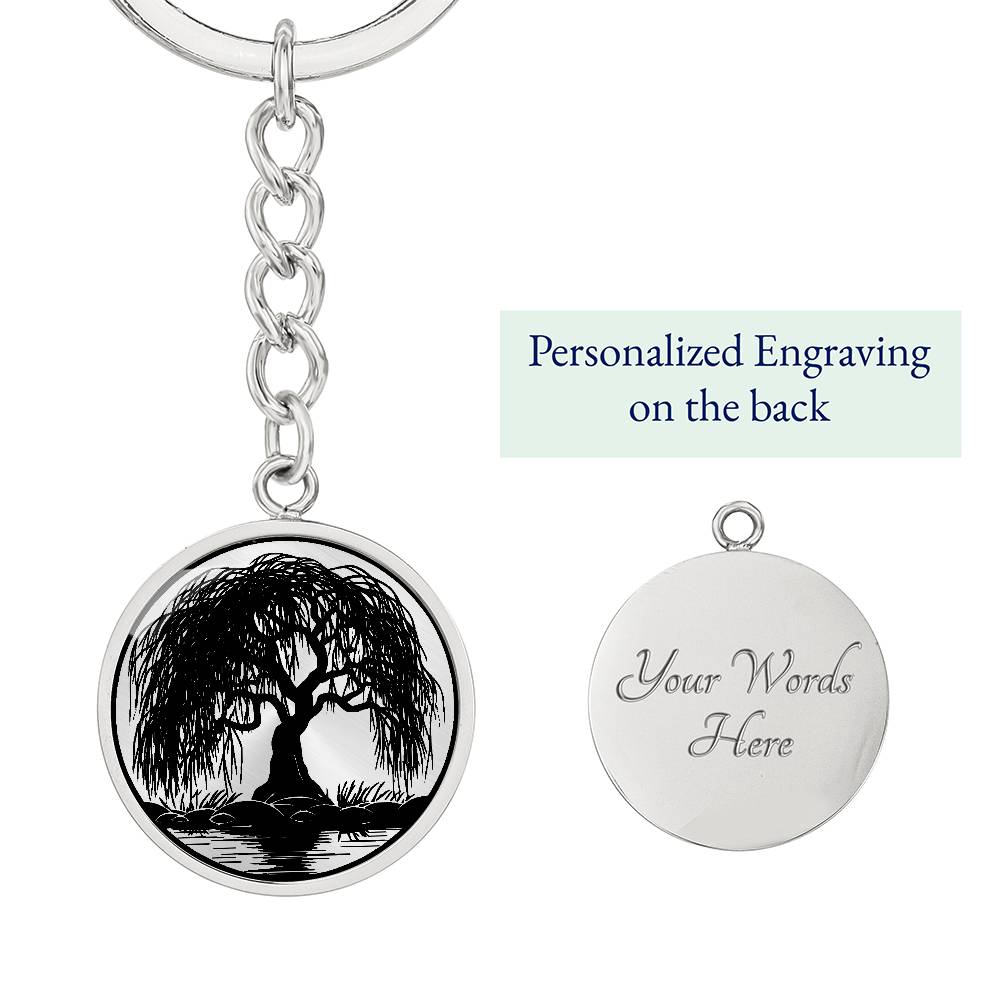 Weeping Willow Tree Keychain with Back Engraving