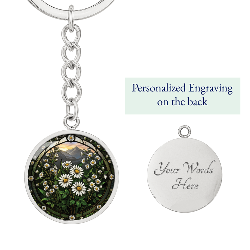 White Daisy Keychain - April Birth Flower Pendant Jewelry