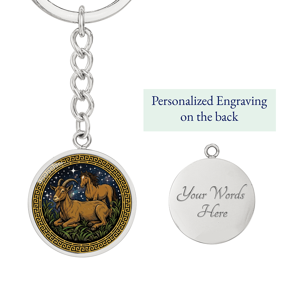 Horse & Goat Keychain - Couples Chinese Zodiac Animal Pendant Jewelry