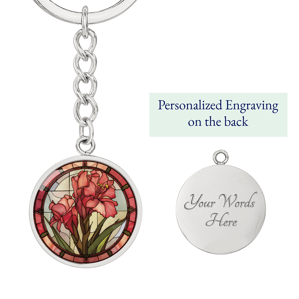 Gladiolus Keychain - August Birth Flower Pendant
