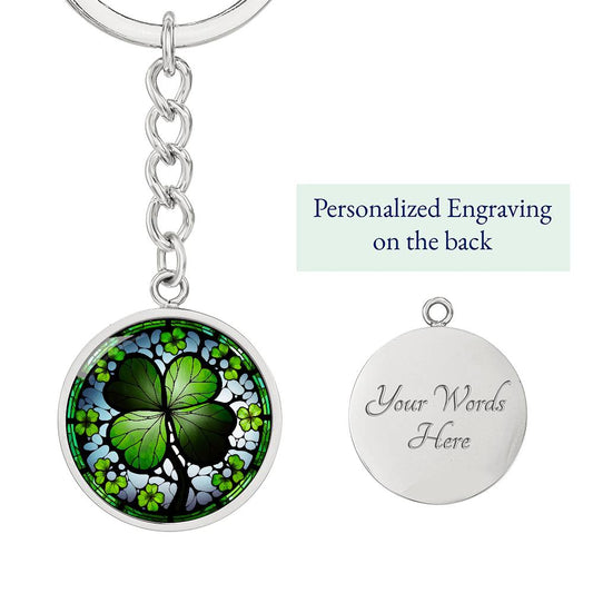 Four Leaf Clover Keychain, Engraved Irish Jewelry, St Patricks Day Gifts For Her or Him, Lucky Charms Clover Pendant Personalized Keychain