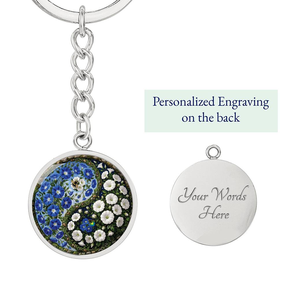 Morning Glory Yin Yang Keychain - September Birth Month Flower Pendant Jewelry